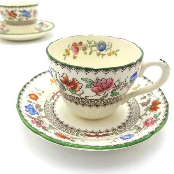 Set of 4 Spode Copeland "Chinese Rose" Teacups & Saucers Vtg England - Picture 13 of 16